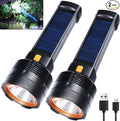 Queena 2 Pack LED Rechargeable Flashlight - 100000 Lumens Super Bright Solar Flashlights, Compact & Waterproof Flash Light for Home, Camping,Hiking, Emergencies, Adventures