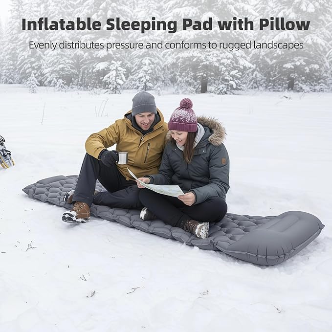 Inflatable Sleeping Pad with Pillow, 40D Nylon TPU Ultralight Sleeping Mat with Foot Press for Camping, Backpacking, Hiking, Inflated 74.8 x 22.8 x 2 in