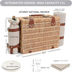 Picnic Basket with Blanket and Wine Pouch for 2, Wicker Picnic Set with Insulated Liner Cooler Bag Hamper for Camping,Wedding - Natural