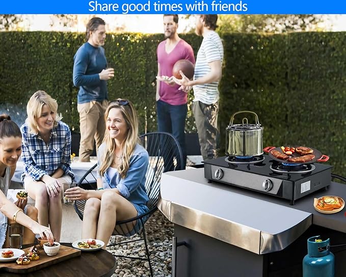 Propane Stove 2 Burner Gas Stove Auto Ignition 26000 BTU Tempered Glass Propane Burner LPG with CSA Hose for Outdoor Cooking, Emergency