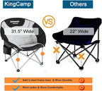 KingCamp Camping Chair Oversized Padded Moon Round Saucer Chairs Camping Folding Chair with Cup Holder (Black - 2 Pack)…