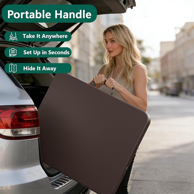 Folding Table 72" x 30" - Heavy Duty Plastic Table with Handle, Foldable&Portable, Fold-in-Half Utility Tables for Outdoor, Dining, Wedding, Events, Indoor, Picnic, Camping, Party, Brown