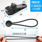 24 Pack - Tarp Clips Heavy Duty Lock Grip & Tarp Tie Downs Bungee Cords with Balls - Super Strong - Heavy Duty Clamps, Alligator Design - Secures Tarps, Tents, Awnings, Banners or Covers (24 Pack)