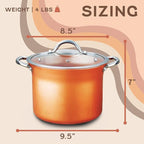CONCORD 7 QT Copper Non Stick Stock Pot Casserole Coppe-Ramic Series Cookware (Induction Compatible)