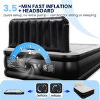 Queen Air Mattress with Headboard, Built-in Pump, 19" Raised Upgraded Comfort, 800 lbs Heavy-Duty Support, 48-Hour Leak-Tested, 3.5 Min Inflatable Portable Blow Up Mattress for Home, Guest & Camping