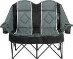 Oversized USLCamping Chair - 2 Person Portable Folding Outdoor Loveseat Heavy Duty Lawn Chairs for Adults with Padded Cushion & Dual Cup Holders, Supports 660LBS for Camping，Sports，Picnic (Grey)