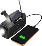 FosPower NOAA Emergency Weather Radio A1 7400mWh Portable Power Bank, AM/FM, USB/Solar/Hand Crank Charging, Battery Operated, SOS Alarm & Flashlight for Indoor/Outdoor Emergency - Black