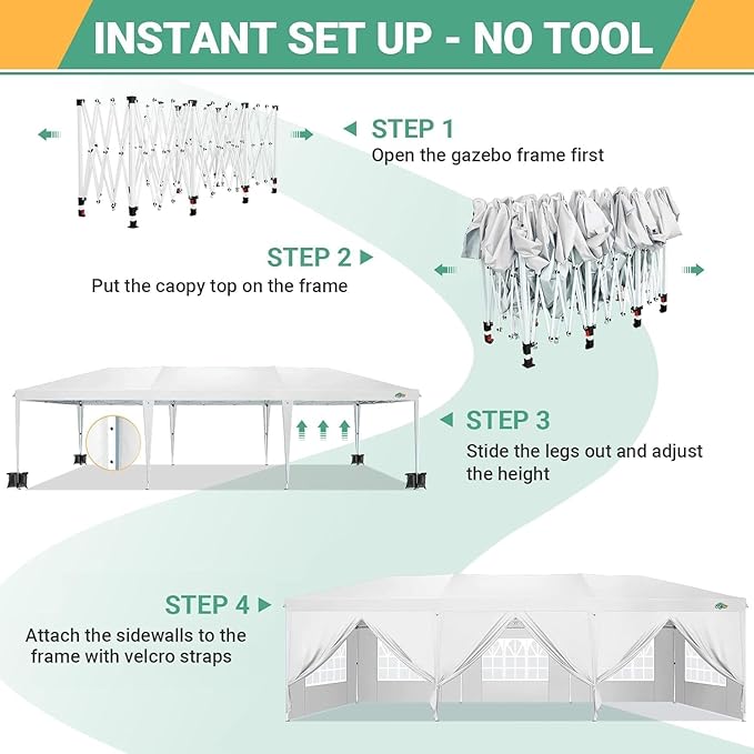 COBIZI 10x30 Pop Up Canopy Tent Commercial Instant Shelter with 8 Sidewalls, Durable Waterproof Portable Gazebo UPF 50+ for Outdoor Party, Wedding, Vendor Events (White)