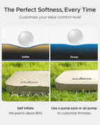 Acacia 4" Thick Self Inflating Sleeping Pad with Foam, Innovative Y-Shaped Telescopic Structure, Ultraportable Camping Air Mattress with Pump Sack, Easy Roll Up Sleep Bed for Travel Tent Car