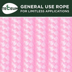 TECEUM Rope – 150 Feet x 1/4 Inch (7mm) – Pink – Strong All-Purpose Utility Rope – Camping, Crafting, Flag Pole, Indoor & Outdoor – Polypropylene Nylon Poly Lightweight Diamond Braided Cord