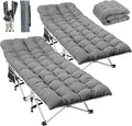 YITAHOME 2PCS Camping Cots w/Mattress Portable Lounge Chair Outdoor Folding Cot Heavy Duty 575 LB Capacity 1200D Oxford w/Carry Bag Travel Camp Bed for Camping, Office, Traveling, Grey