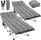 YITAHOME 2PCS Camping Cots w/Mattress Portable Lounge Chair Outdoor Folding Cot Heavy Duty 575 LB Capacity 1200D Oxford w/Carry Bag Travel Camp Bed for Camping, Office, Traveling, Grey