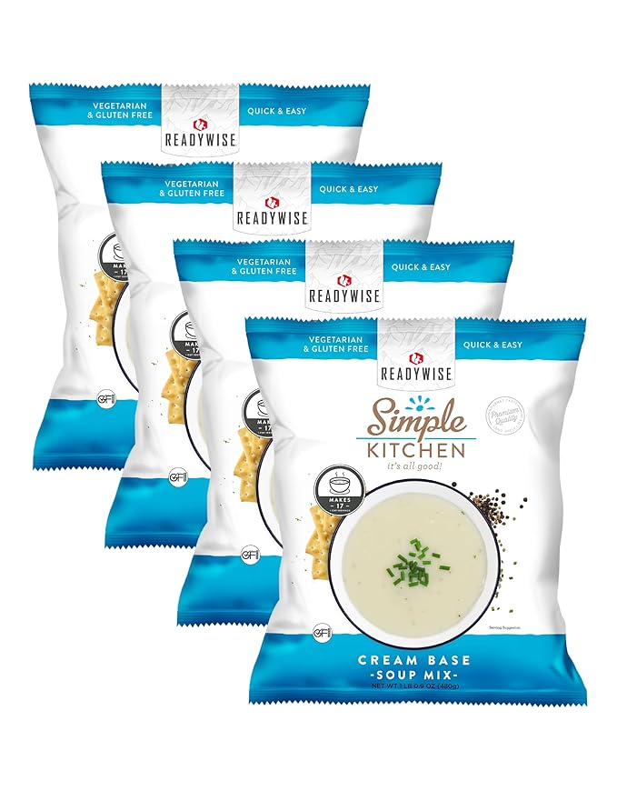 Simple Kitchen Cream Base Soup Mix - 17 Servings for Family Meal Prep, Vegetarian, Gluten Free, Dehydrated & Freeze Dried Survival Food for Camping Meals, Backpacking & Hiking, Survival Kit, Pack of 4