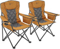 ARROWHEAD OUTDOOR 2-Pack Portable Deluxe Folding Camp Quad Chair w/Headrest, Glass & Cup Holders, Armest 6-can Cooler, Heavy Duty Carry Bag, 550 lbs Weight Capacity