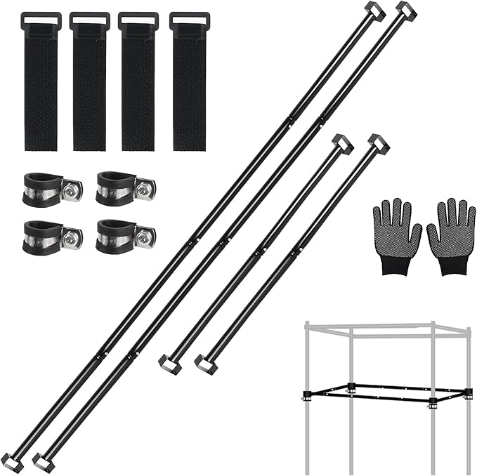 Heavy-Duty Grow Tent Mounting Bars, Durable Side Support Pole with Non-Slip Hook and Loop Straps for Indoor Grow Tents to Prevent Wall Suction (2 * 4’)