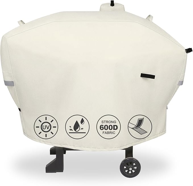 Grill Cover for Camp Chef 24 Pellet Grills, Model DLX 24, SmokePro 24, Woodwind 24 Pro Pellet Grills, PG24, PG24LS, PG24S, PG24SE, PG24LTD, PG24XT, SG24, SmokePro DLX, Anti-UV 600D, Beige