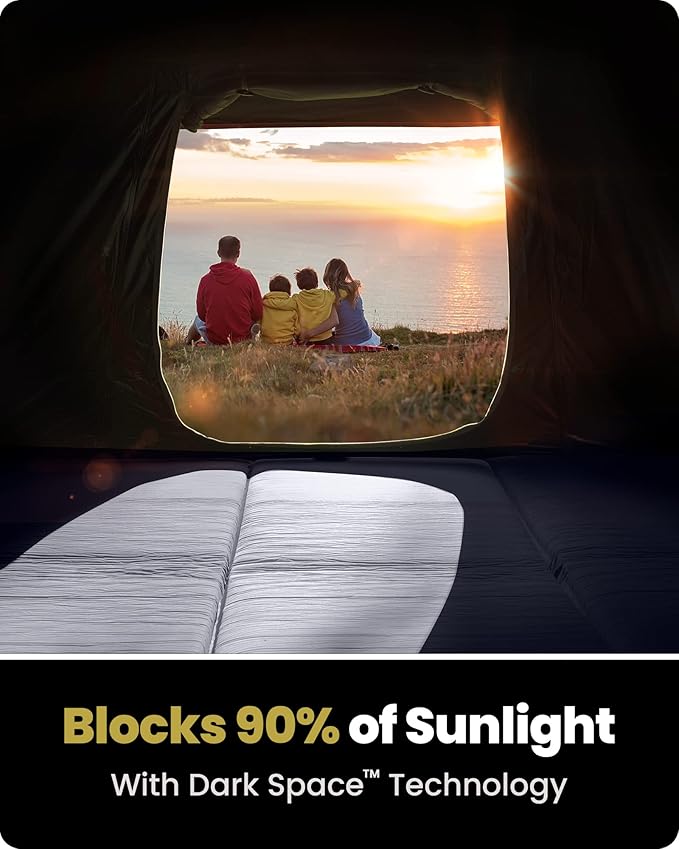 OutdoorMaster Updated Camping Tents, 4/6 Person Camping Tent with Blackout Shelter Technology, Easy Setup in 60 Seconds, Weatherproof Pop Up Tent with Top Rainfly, Instant Cabin Tent
