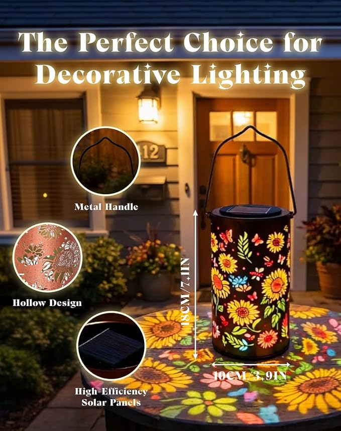 Colorful Sunflower Glow Solar Garden Lantern - 2026 Weather-Ready Sunflower Lantern for Every Season, IP65 Waterproof Metal Outdoor Hanging Light for Patio, Garden, Yard, Pathway (1PCS)