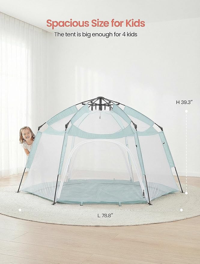 Portable Large Pop Up Kids Indoor Outdoor Tent with Canopy UV Cover,Thick Removable Floor for Sleeping Or Beach Shelter (Teal)