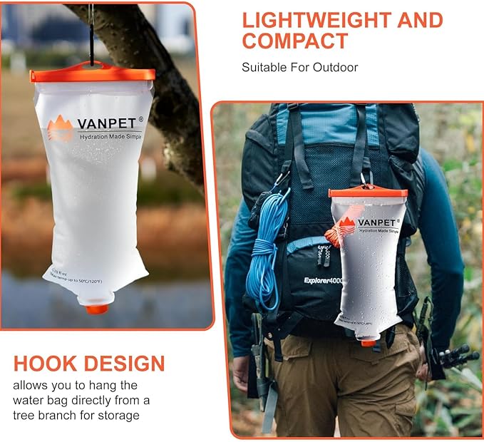 Upgrade Water Bag 2L Compatible with Sawyer Squeeze Water Filter, Durable TPU Material, BPA & PVC Free Squeeze Pouch, Collapsible Hydration Canteens for Camping Hiking Cycling (1 Pc)