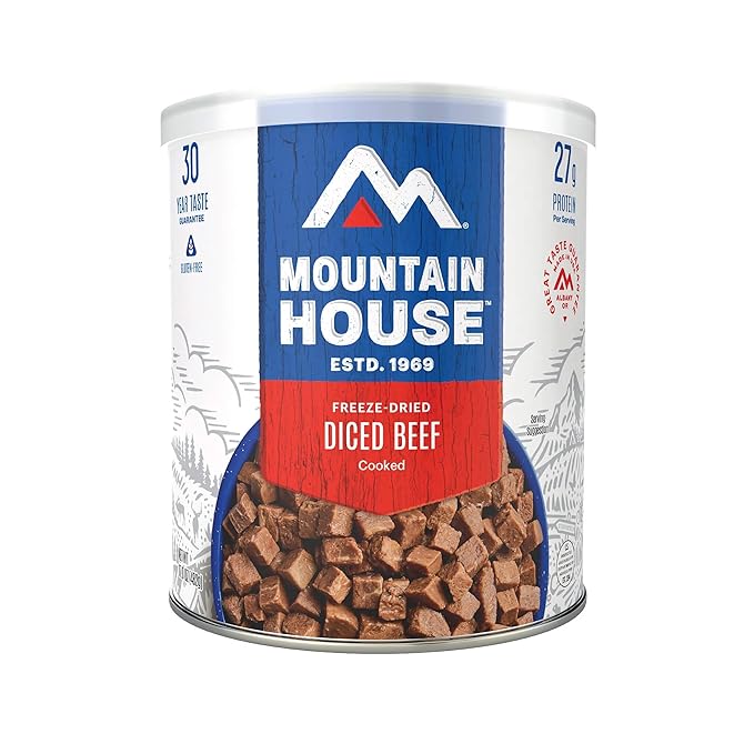 Mountain House Freeze-Dried Protein Pack Sampler #10 Can – 102 Total Servings (Pack of 6) – Includes Diced Chicken, Diced Beef & Ground Beef – Fully Cooked, Ready-to-Eat High-Protein Emergency Survival Canned Food – Shelf-Stable Long-Term Food Storage ...