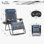 PHI VILLA XXL Oversized Padded Zero Gravity Chair, Foldable Patio Recliner, 30" Wide Seat Anti Gravity Lounger with Cup Holder, Support 400 LBS (Blue Accent)