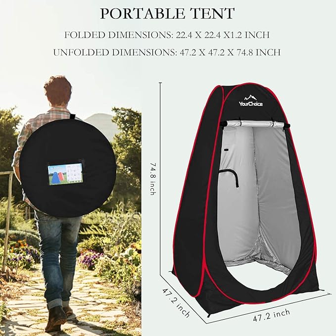 Your Choice Pop Up Privacy Shower Tent, 3.9 x 3.9 x 6.2FT Portable Camping Changing Room, Instant Setup Outdoor Shelter with Silver Coating, Vent Window & Carry Bag for Beach, Hiking & RV | Portable, for Camping, Beach, Hiking, with Carry Bag, Quick Setup