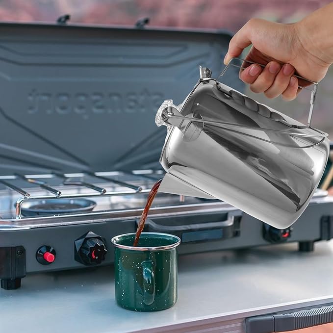 Percolator Coffee Pot Stainless Steel Coffee Percolator w Clear Top Glass Knob, Outdoor Stovetop Camping Coffee Maker, Coffee Pot for Stovetop Coffee Making Traveling Fast Brew 9 Cups