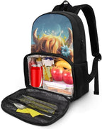 Cute Yak Cow 17 Inch Kids Casual School Backpack Purse, Extra Large Insulated Unisex Lunch Cooler Bag With Computer Compartment, Hiking Picnic Travel Student Dayback