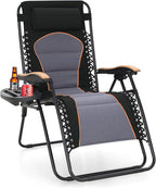 Sophia & William Oversized XXL Zero Gravity Chair Padded, Folding Lounge Chair Outdoor Gravity Chair with Wide Armrest and Cup Holder, Support 400 LBS, Black