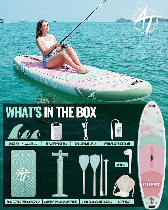 10'6''x33''Inflatable Stand Up Paddle Board, 400lbs Extra Wide Stand Up Paddleboard with Kayak Seat, Anti-Slip EVA Deck Premium SUP Accessories Kit, Non-Slip Stable Deck Boat for Yoga Fishing Surf