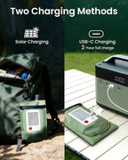 24" Inflatable Solar Camping Lantern - USB-C Rechargeable LED Light Tube with 2000mAh Power Bank, IP66 Weather-Resistant Collapsible Tent Light for Hiking, Backpacking, Outdoor Adventures (Green)