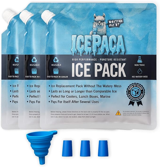 Ice Pack for Coolers, (3 Pack) High Performance, Reusable Long-Lasting Cold Pack for Lunch Boxes, Camping, Travel & Marine Use – Non-Toxic, Leakproof, No Watery Mess