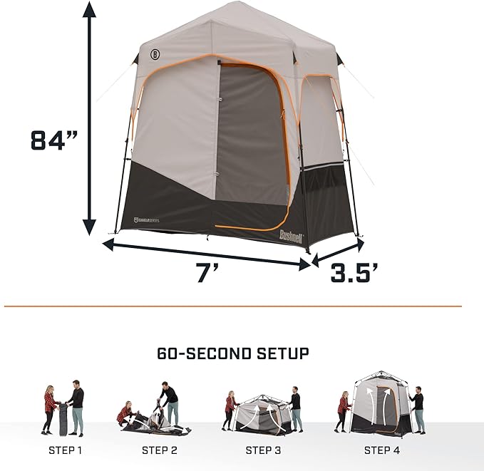 Bushnell Shower Tent with Instant Setup Technology | Shield Series 2 Room Shower Tent for Family Camping, Hunting, Hiking | Solar Water Reservoir Included