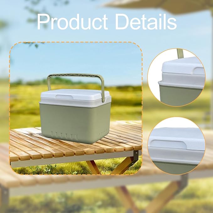 Insulated Ice Cooler, Portable Storage Case Drink Bucket, Versatile Fridge Hard Ice Chest Box for Camping Picnic Beach BBQ Tailgating Fishing