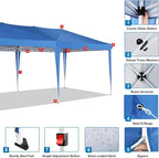 COBIZI Canopy 10x20 Pop Up Canopy with 6 Sidewalls,Waterproof Canopy Outdoor Event Shelter UPF 50+ Gazebo Tents for Parties Beach Camping Wedding Commercial Instant Easy up Canopy 10x20,Blue