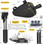 Bike Repair Kit, Bicycle Repair Bag With Tire Pump, Bike Tool Kit for Camping Travel, 16-in-1 Bike Multitool, Bicycle Tire Repair Kit, 4mm and 5mm Allen Wrenches, Used for Mountain Bike and Road Bike