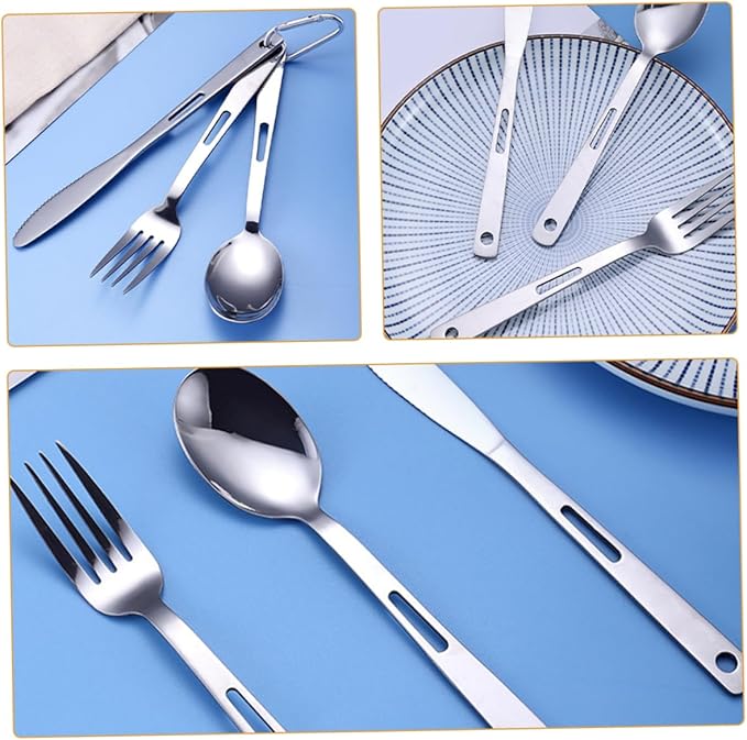 Yardwe 2sets Portable Camping Cutlery Stainless Steel Outdoor Tableware Fork Spoon Cutter Carrying Bag for Bbq Picnic Hiking and Camping Activities