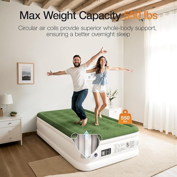 Air Mattress with Built in Pump - Upgraded Twin Blow Up Mattress, 2 Mins Quick Self Inflatable with Double Air Chamber,18"/550lbs Max, Strong Support, for Camping,Home,Guests,Portable Travel