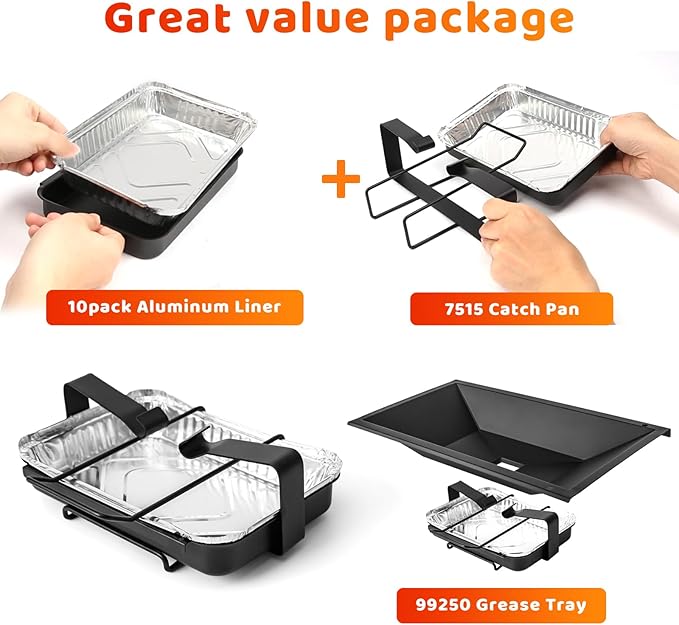 Uniflasy 99250 Grease Tray with Catch Pan for Weber Spirit E-310/E-320/SP-320 Series (2007-2012) Genesis Silver B/C Genesis 1000/2000/3000 Genesis Gold B/C with 10pack Aluminum Liner for Weber 7515