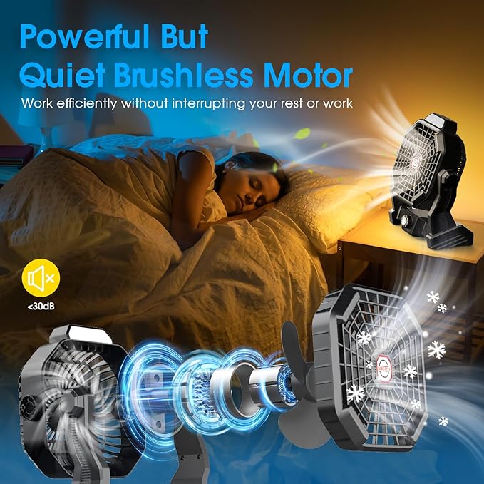 Camping Fan with LED Lantern, 20000 mAh 9 Inch Portable Rechargeable Battery Powered Fan with Stepless Speed and Quiet Battery Operated for Tent, Picnic, Barbecue, Fishing, Travel, Home