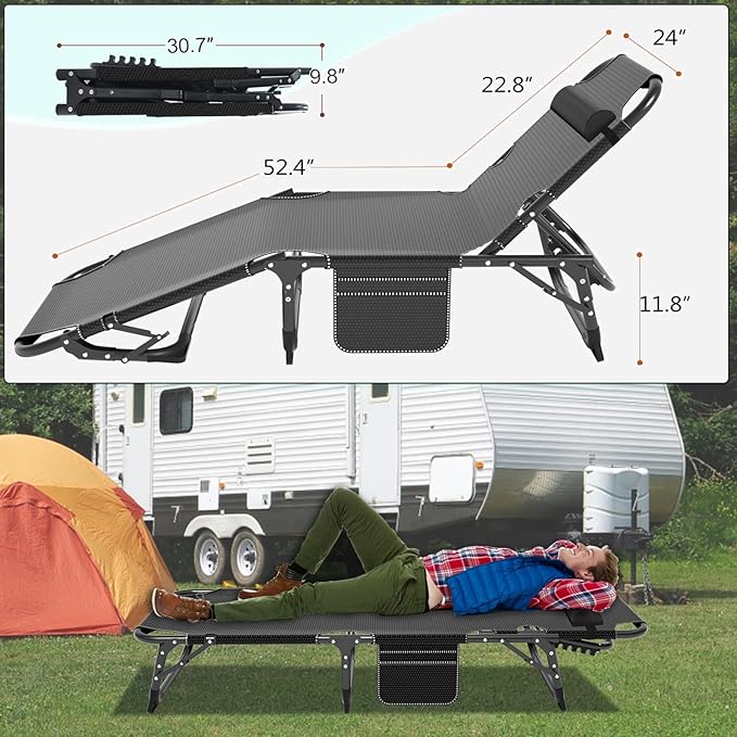 ABORON Patio Lounge Chair, Folding Guest Bed Cot for Adults, 500LB Heavy-Duty Capacity, Portable Extra Bed with Comfort Mat, Quick Fold Design for Indoor Guest Stays & Temporary Use
