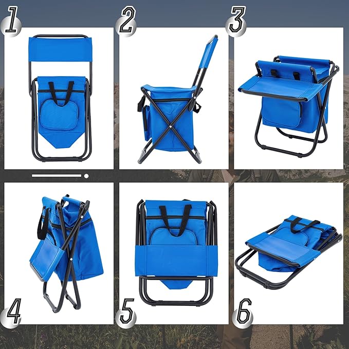 Jerify 2 Pcs Fishing Chair with Cooler Bag Multi-Function Foldable Compact Fishing Stool Hunting Chair Portable Backrest Stool with Folding Backpack for Finishing Camping Hunting Travel(Blue)