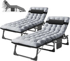Barbella Folding Lounge Chair with Mattress, 4 Position Adjustable Folding Sleeping Bed Cot Patio Chaise Lounge Chairs Perfect for Sunbathing, Camping, Pool, Beach, Patio