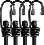 Bungee Cords with Hooks, Heavy Duty Outdoor Elastic Bungee Straps，No Odour Industrial Grade Bungee Rope for Securing Tarps, Luggage, Tents, Bikes or Garden Tidying 48inch 4Pcs (Black)