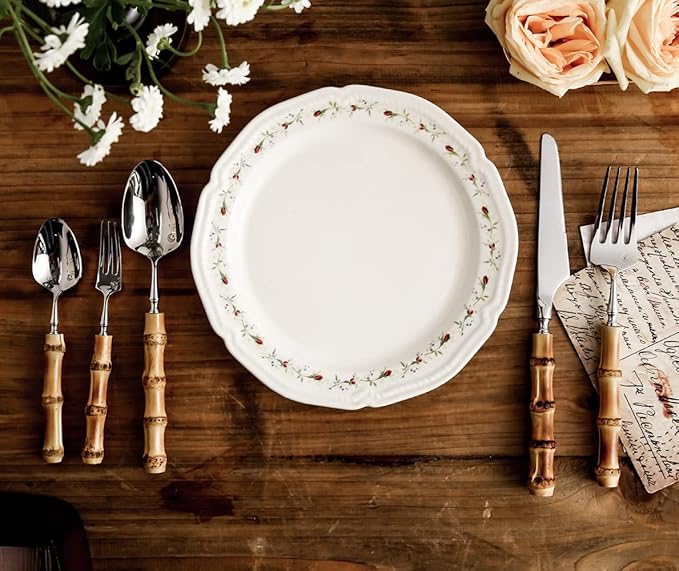 Bamboo Silverware Set for 6, Natural Flatware Cutlery Set Tableware Utensil Set Knives Forks Spoons, Dinnerware Sets for Christmas Party Kitchen Wedding Gifts 30-piece