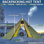 DANCHEL OUTDOOR Backpacking Hot Tent w/Stove Jack, Portable Tipi Tent with T6 Titanium Folding Wood Stove for 1-4 Person Winter Camping Hunting,3m/4m