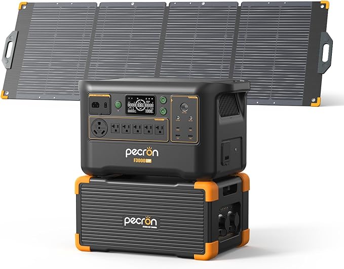 Pecron Portable Power Station F3000LFP with 3840Wh Extra Battery, 200W Solar Panel*1, 3072Wh Solar Camping Generator, 3600W Solar Generator for RV, Home Use, CPAP