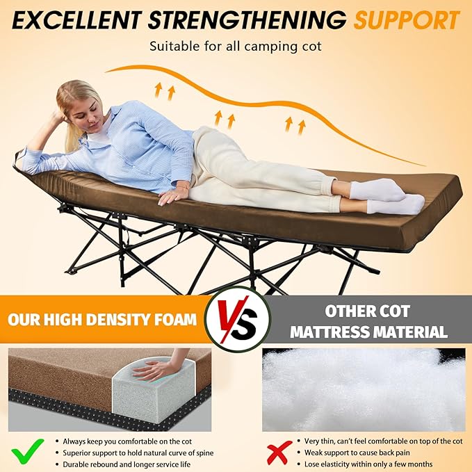 CYMULA Camping Cot Mattress 2in Memory Foam Sleeping Pad,Soft Warm Non-Slip Camping Mattress Topper with Retaining for Adults,Portable Roll up Pad for Travel(75 x30)（only Mattress）