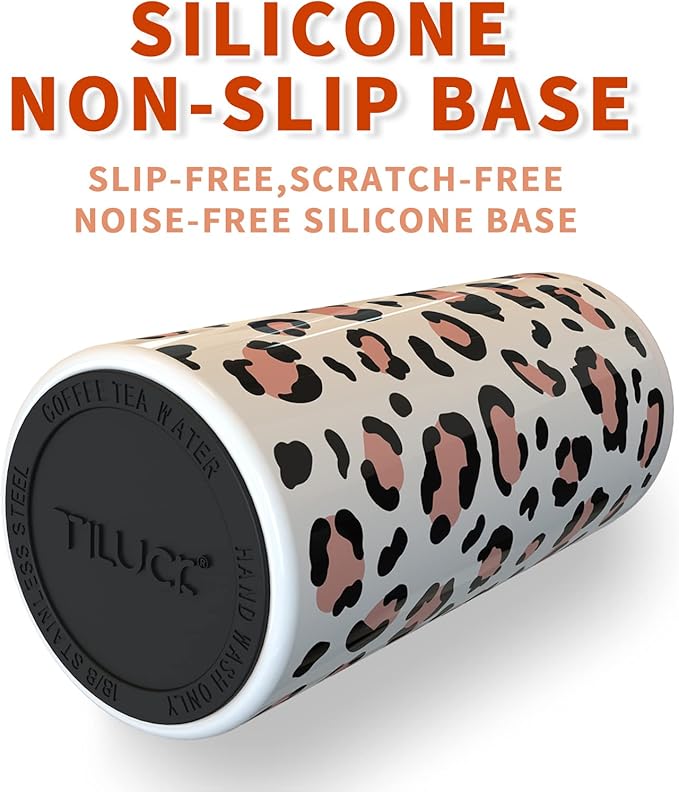 TILUCK Skinny Can Cooler for Slim Beer & Hard Seltzer, Stainless Steel, Doucle-Walled Stainless Steel Insulated Slim Cans, Standard 12 oz (Leopard Print)